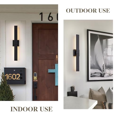 Image of Modern Outdoor Wall Light Fixtures 27.2 inch Black Outdoor Porch Lights Exterior LED Wall Sconces, 12W Integrated LED Long Outside Light Fixtures for Garage, Porch, Patio, Front Door, House, etc.
