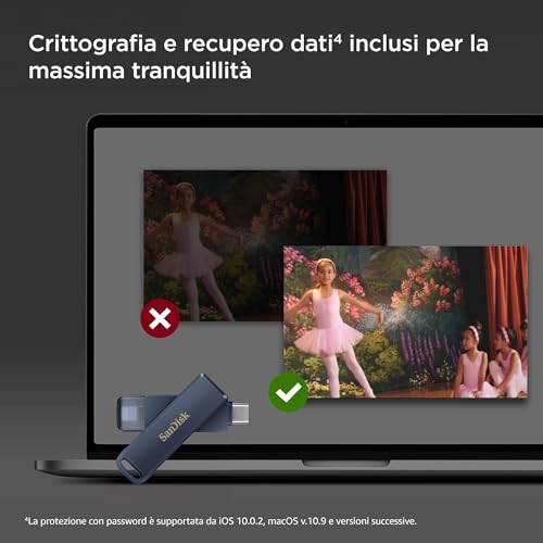 64GB Phone Drive chiavetta USB per iPhone/iPad, PC e Mac (2-in-1 archiviazione iPhone, con connettori Lightning e USB-C Backup Automatico, Protezione Tramite Password) Metallic Sky - Chiavetta USB - Immagine 5