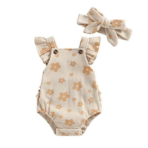Image of Hnyenmcko Newborn Baby Boy Girls Clothes Infant Rainbow Romper Waffle Ruffled Sleeveless Backless Bodysuit Jumpsuit Outfit
