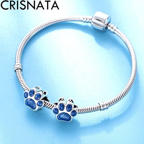 CRISNATA I Love My Pet Theme Charm-Rose Gold Plated, Enamel 925 Sterling Silver Dog Paw Print Dice Beads, fits European Animal Charms Bracelet, Gifts for Mum/Daughter/Son/Grandmother