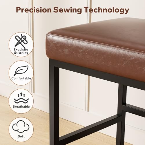 Image of Bar Stools Set of 4, 24in Counter Height Barstools, Faux Leather Counter Stools with Thick Square Seats & Sturdy Metal Base, Modern Bar Chairs for Kitchen Island (Dark Brown)