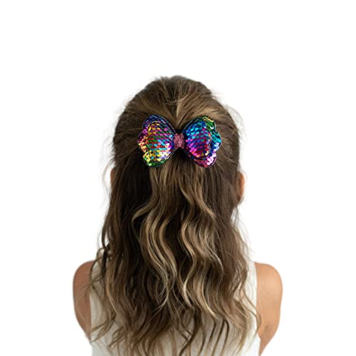 Summer Crystal Hair Clip Sparkling Sequins, Double-Layered Alligator Clip Hair Bow Accessory For Women and Girls, Made in Korea, Daily, Party, Cosplay (Holographic)