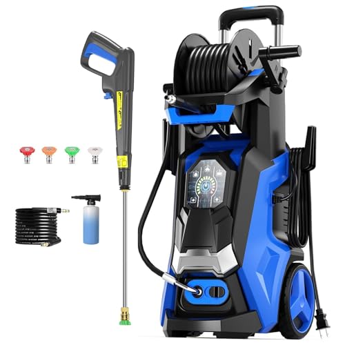 Pressure Washer Power Washers with Touch Screen, 5000PSIIMAX, High Pressure Cleaning Machine with 4 Quick Connect Nozzles and Foam Cannon for Cars Driveways Patios Fences, Blue