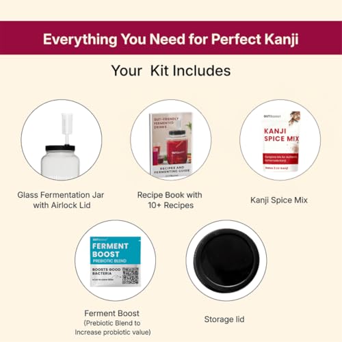 Image of Gutbasket Kanji Making Kit | 2L Glass Jars for Kanji (Set of 2) with Airlocks, Kanji Jar Lids, Recipe Book & Sea Salt | Perfect Kanji Jars for Fermentation & Gut Health