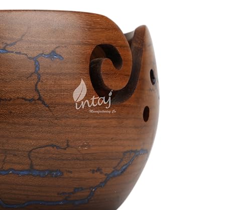 Image of INTAJ Wooden Yarn Bowl for Knitting and Crochet, 7 Inch No-Snag Holder