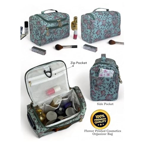 Image of INKULTURE Multicolor Floral Cosmetic Makeup Organizer Bag | Water-Resistant Hanging Toiletry Bag with Hook & Multiple Compartments | Large Travel Storage for Women & Men
