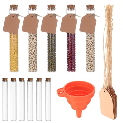 11 Pcs 40ml Plastic Test Tubes with Lids Reusable Transparent Test Tube ShotsTest Tubes with Corks Clear Sample Tube Vases for Lab DIY Arts and Crafts Sweets Decorations with Kraft Labels/Funnel