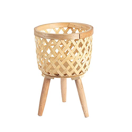 Soporte para Plantas, Soporte para Plantas de Ratán Tejido, Maceta Tejida con Patas de Madera, Cesta Tejida a Mano Soporte para Plantas de Flores Soporte para Plantas de Ratán, Cesta Rústica de Mimbre