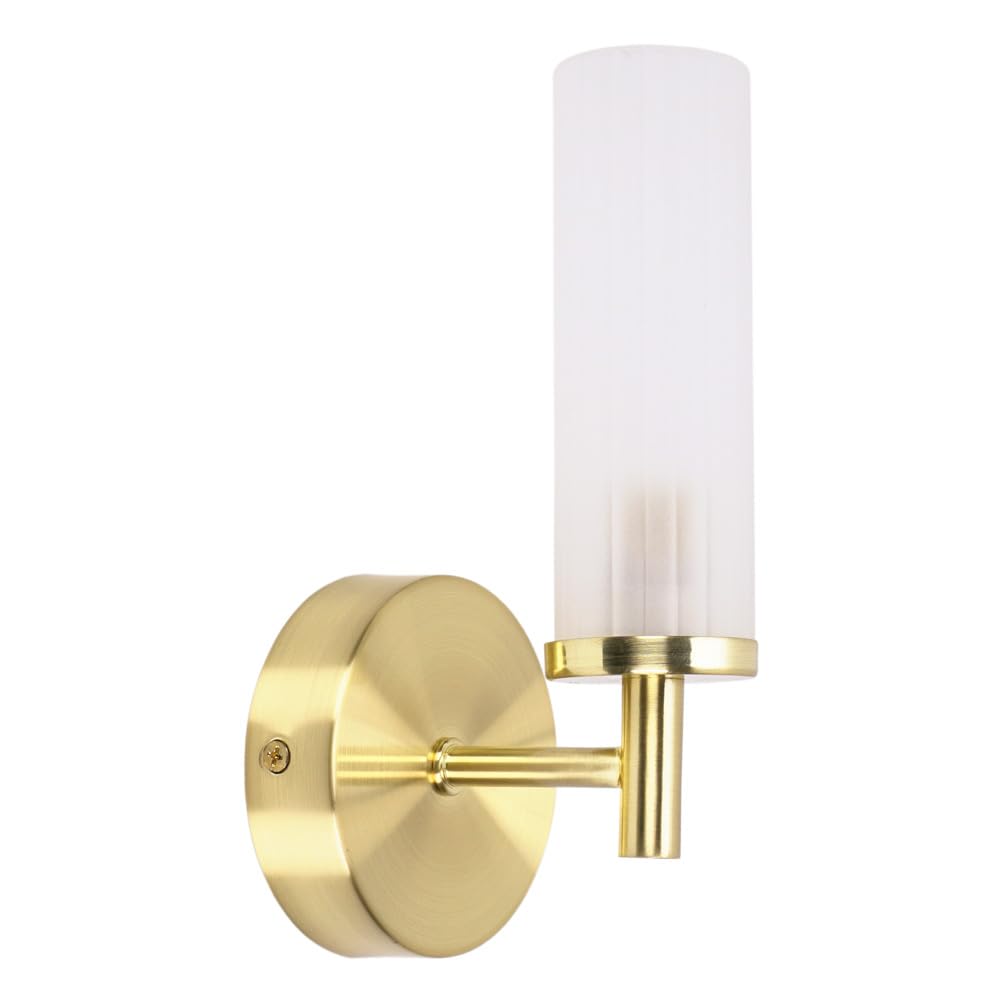 ValueLights | Gold Wall Light Fitting with Reeded Glass Shade | Bath Wall Lights, Home Décor & Improvement Essential | Includes Bulb | Mains Wired
