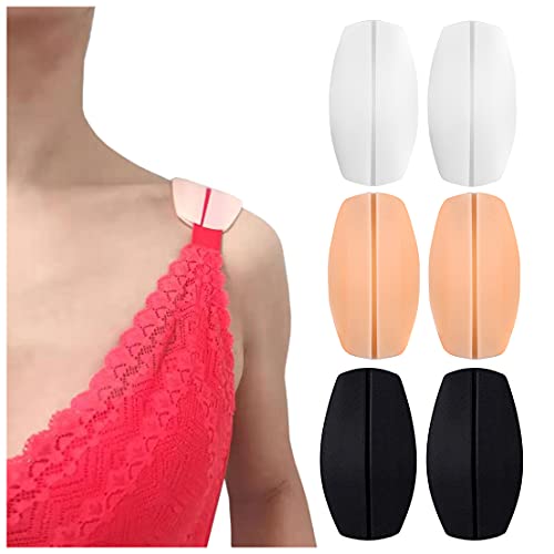 Silicone Bra Strap Cushion Non-slip Pliable Holder compfort shoulder pad protectors 3 Pair, 4 Pair LUCSIS (white, nude(flesh), black)