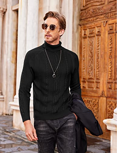 COOFANDY Men's Turtleneck Sweater Slim Fit Casual Warm Twisted Knitted Pullover Sweaters2
