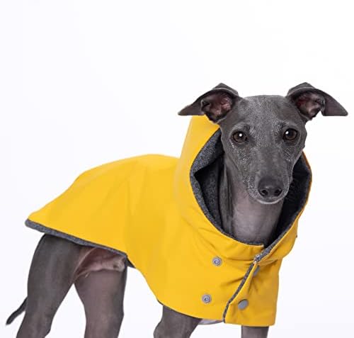 Yigi Italian Greyhound Hooded Waterproof Raincoat with Harness Opening, Fleece Lining - Adjustable, Breathable Rain Poncho Dog Rain Coat Jacket for Italian Greyhound (Large), Cyber Yellow