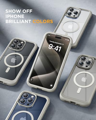 Image of Miracase Magnetic for iPhone 15 Pro Max Case 6.7'' [Compatible with Magsafe] Full-Body Drop Proof Phone Case for iPhone 15 Pro Max with Built-in 9H Tempered Glass Screen Protector,Grey Titanium