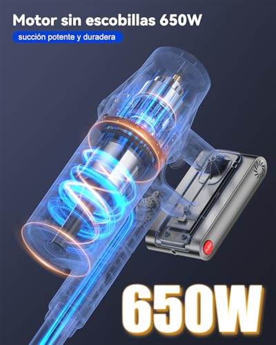 Huhuba H9 Aspiradora sin Cable 58Kpa/650W/80Min, Aspirador Vertical Potente con Pantalla Táctil LED, Autoportante, Cepillo de Suelo Antienredos Mejorado para Suelos/Alfombras/Pelo de Animales, Azul - imagen 6