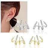 2 Pairs Needle Claw Earrings for Women Gold Silver Needle Stud Earrings,Rhinestone Wrap Claw Ear Cuf