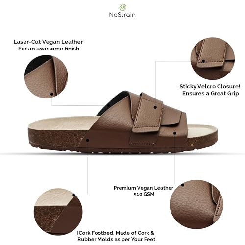 Image of NoStrain Men's Cork Sandals with Double Layered | Stylish Vegan Leather Sandals | Stylish, Comfortable & Sustainable | Environment Friendly | Casual and Formal Wear