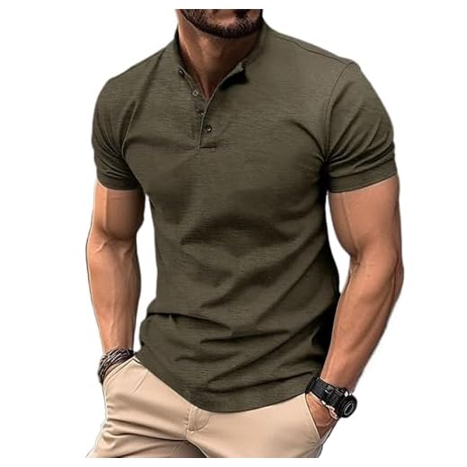 Jueshanzj Camisa polo masculina slim fit abotoada gola Henley casual esportiva, Verde militar, XXG