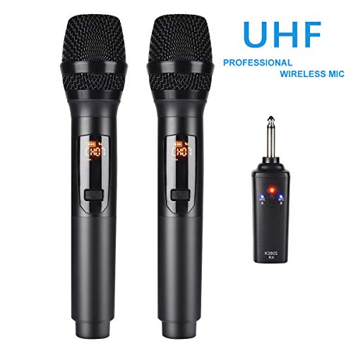 Kithouse K380S UHF Rechargeable Wireless Microphone Karaoke Microphone Wireless Mic Dual with Receiver