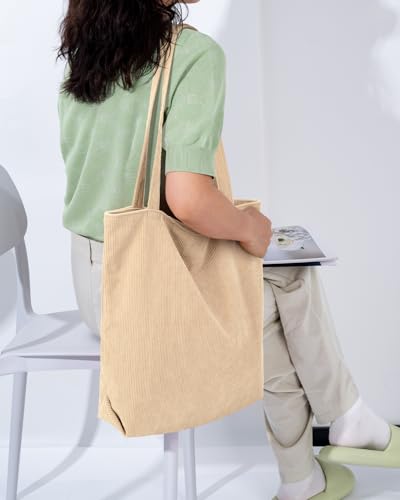 Image of Iioscre Corduroy Tote Bag for Women,Hobo HandBags with Zipper,Large Capacity Casual Shoulder Handbags with Inner Pockets