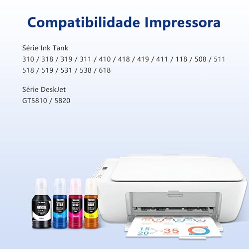 TECKKIN Kit 4 Refil Tintas para HP GT52 GT53XL Compatível para HP Deskjet Impresoras GT5800 GT5810 G
