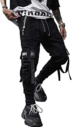 Ambcol Pantalon convertible pour homme, pantalon de survêtement tactique à séchage rapide, pantalon de streetwear techwear Hip Hop sarouel, Noir-03 Coton, Taille L Cover