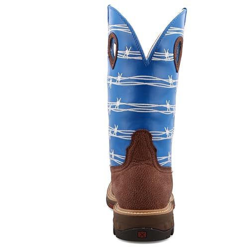 Twisted X Men's 12" Western Work Boot, Square Toe Alloy Toe with CellStretch, Burgundy & Sky Blue, 10.5 EE3