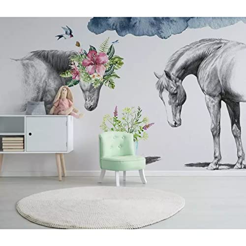 benutzerdefinierte Tapete 3D Kreativität Schwarz-Weiß-Pferd Wandbild Wohnzimmer TV Sofa Hintergrund Wand 3D Wohnkultur Cover