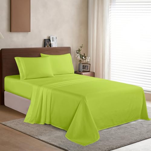Image of Elegant Comfort Luxury 1500 Premium Hotel Quality Microfiber 4-Piece Sheet Set - Wrinkle Resistant, All Around Elastic Fitted Sheet, Deep Pocket up to 16 inch, Twin /Twin XL, Lime