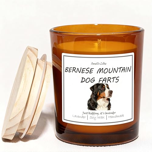 Bernese Mountain Dog Gifts for Women - Lavender Scented Candle, Natural Soy Wax, Bernese Mountain Dog Farts Candle 7oz, Pet Decor