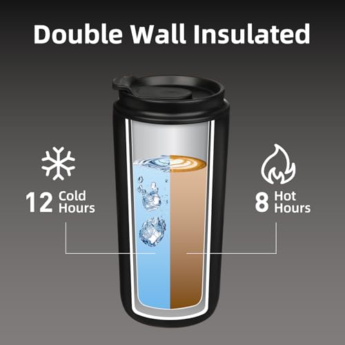 Image of BJPKPK 3 Pack 16oz Insulated Coffee Mug, Stainless Steel Tumbler, Leakproof