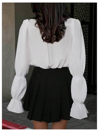 SweatyRocks Women's Puff Sleeve Button Down Shirt Vintage Loose Fit Blouse Dressy Casual Tops2