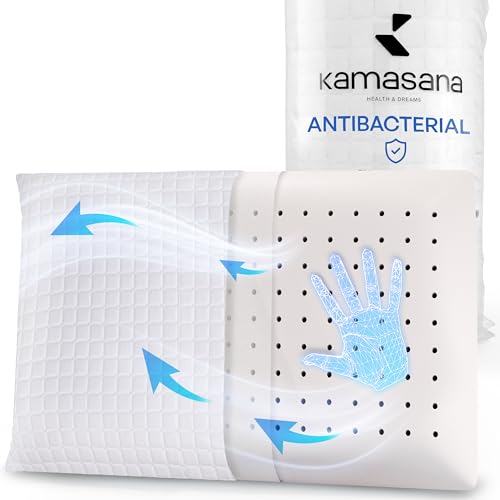 KAMASANA Bliss Sanitized® Almohada cervical 40 x 60 cm, almohada ergonómica para el dolor de cuello, almohada ortopédica, almohada de espuma viscoelástica, mayor vida útil, impregnación suiza,