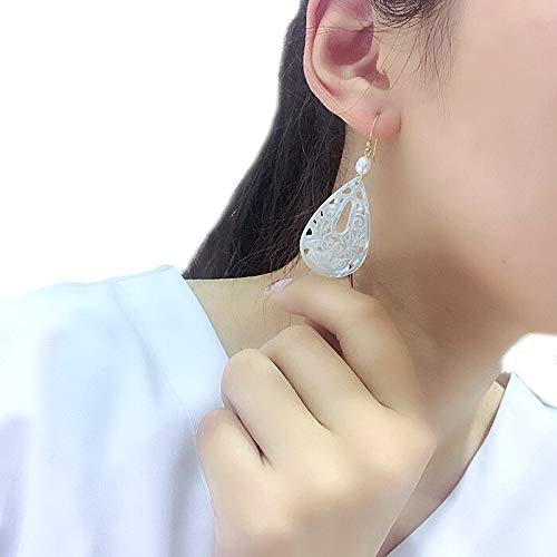 Boucles d'oreilles perle blanche suspendue argent 925 anti-allergie - 3