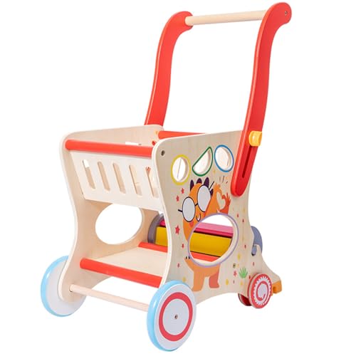 Wooden Baby Walker, Push Baby Push Walker con ruedas, altura de mango ajustable para bebés bebés para niños pequeños, madera extraíble para el año nuevo de cumpleaños