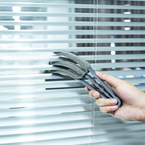Vicloon Jalousien Reinigungsbürste, 2 Stück Jalousienreiniger,mit 2 Stück Mikrofaser Putztuch, Staubwedel für Jalousien, für die Reinigung von Jalousien und Elektrische Ventilatoren(Königsblau + Grau)