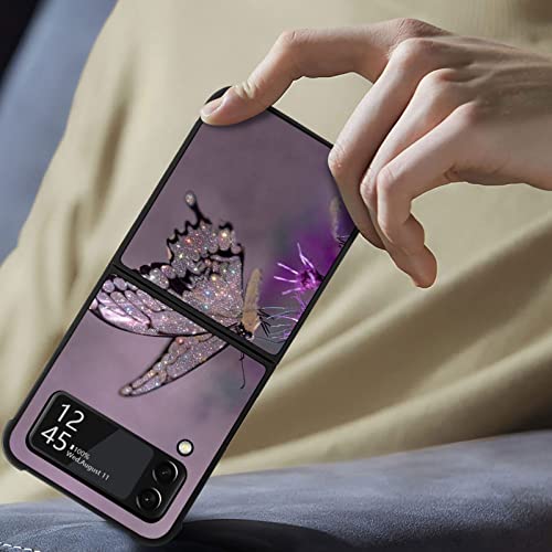 Carloca Compatible With Samsung Galaxy Z Flip 3 5G Case,Diamond Shiny Butterfly Identity Graphic Design Shockproof Anti-Scratch Hard Acrylic Case For Samsung Galaxy Z Flip 3 5G #TOP6