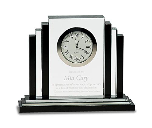 Executive Gift Shoppe | Personalized Step Design Premier Crystal Clock with Custom Engraving