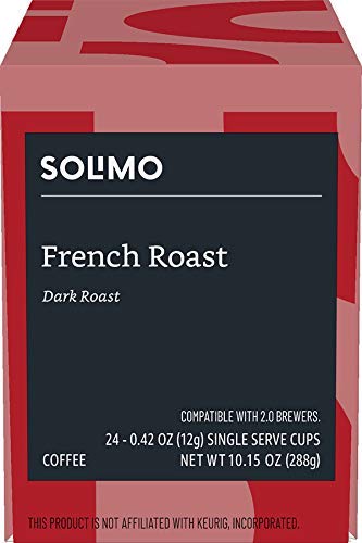 image for Amazon Brand - Solimo Dark Roast Coffee Pods, French Roast, Compatible