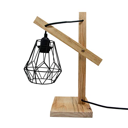 Rebecca Mobili Lampadaire en Style Scandinave, Lampe a Poser de Chevet Marron Clair pour Chambre a Coucher Salon, en Bois, Max 25 W E14 - Cable 150 cm - 38 x 26 x 15 cm (HxLxL) - Art. RE6264