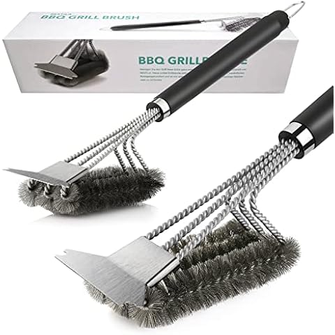 Grillbürste,BBQ Grill Bürste 45cm Langer Grill Reinigungsbürste mit Dreireihigen Edelstahlborsten Schaber für Grillrost Grillrost Bürste Gasgrill Holzkohlegrill Elektrogrill Edelstahlgrill (2 Stück) Cover