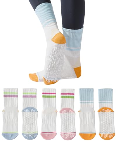Yawlsow Pilates Grip Socks for Women Yoga Grippy Socks (US, Alpha, One Size, Regular, Regular, 3 Packs-Multicolor)