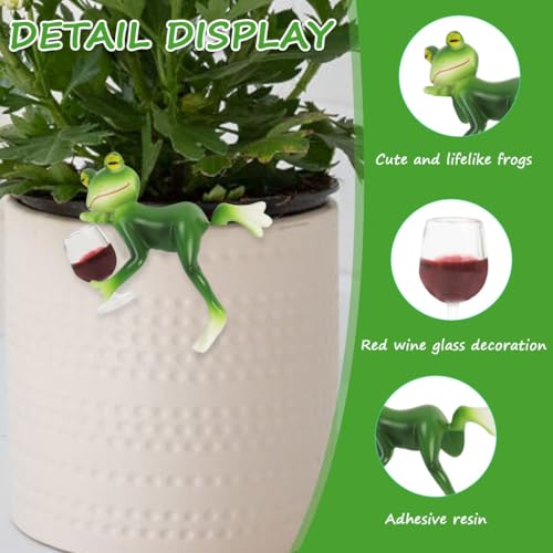 Image of HASTHIP Resin Decor Cartoon Frog Decor,Fun Drunk Frog Planter,Hanging for Open Fish Tank 2.36 inch Small Green Resin Decoration