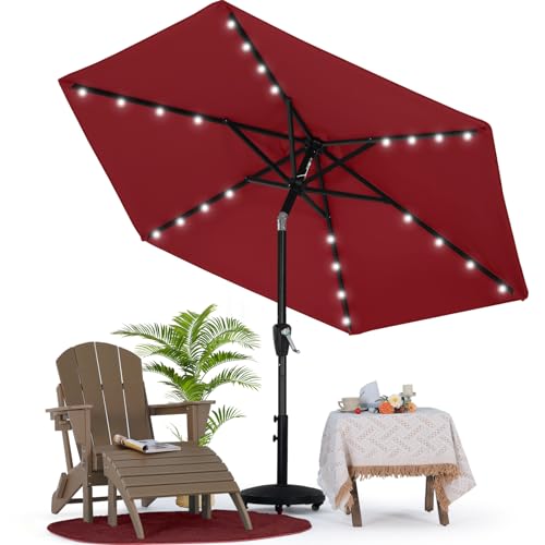 Image of MASTERCANOPY 7.5ft Patio Umbrella with Solar Lights, Burgundy