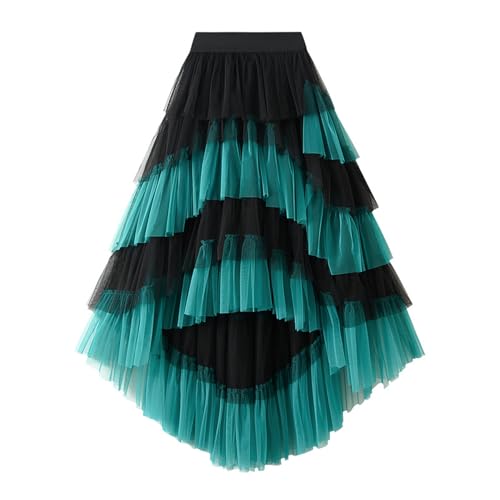 Womens Irregular Tulle Layer Skirts Color-Matching Pleated Maxi Spring Vacation Skirts 2025
