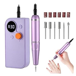 Nail Drill, Rechargeable Nail Drill Machine, Electric Nail Drill Sander, Manicure Milling Cutter Set, Professional Nail File Gel Polish Remover Professional Nail Tools ( Color : Purple , Size : A )