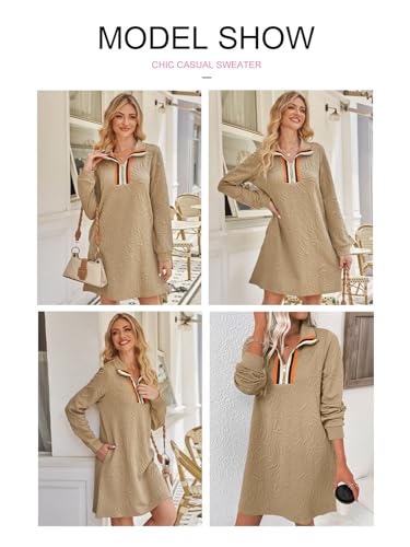 Image of BLENCOT Women's Dress Zip Up Stand Neck Pullover Sweatshirt Mini Dresses