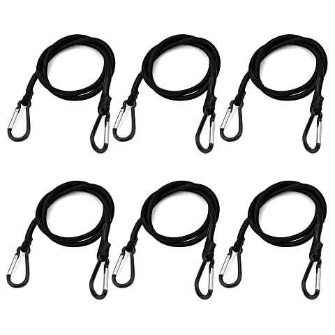 INCETUE 1M Long Bungee Cords with Carabiner Hooks, Black Heavy Duty Latex Elastic Rope, Extra Strong Elasticity Straps with Metal Tie Downs for Camping, Bikes,Luggage, Roof Rack (6 Pack) Cover