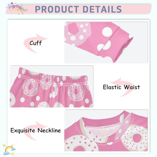 Fustylead Pink White Donut and Dots Cotton Pajamas, Snug Fit Long Sleeve Soft Sleepwear Pjs4