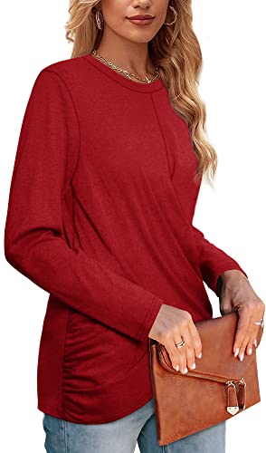Image of Jescakoo Womens Tops Long Sleeve Shirts Twist Front Crew Neck Tunics