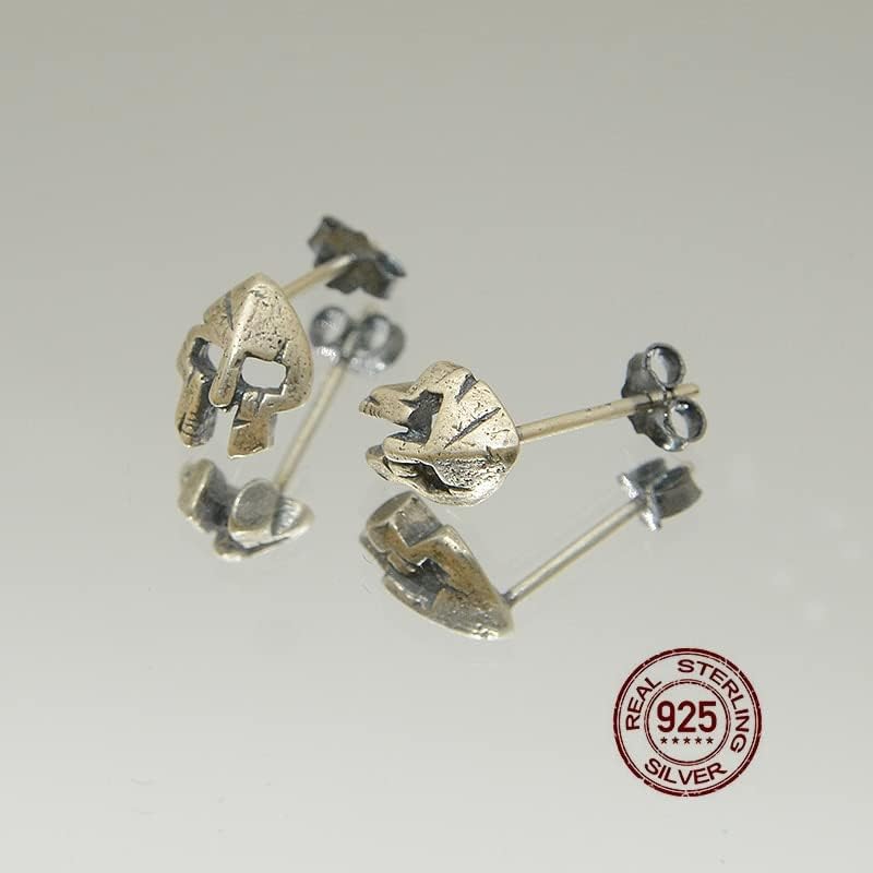925 Sterling Silver Spartan Mask Stud Earring for Teens Men Gothic Mask Earring Unisex Fine Jewelry